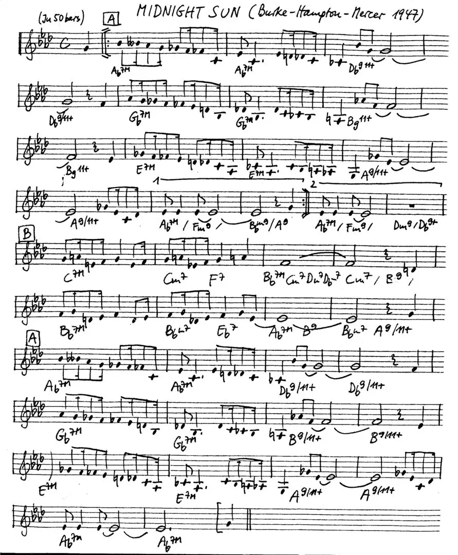 midnight sun free jazz leadsheet - Courtesy of the Jungle Jazz Band
